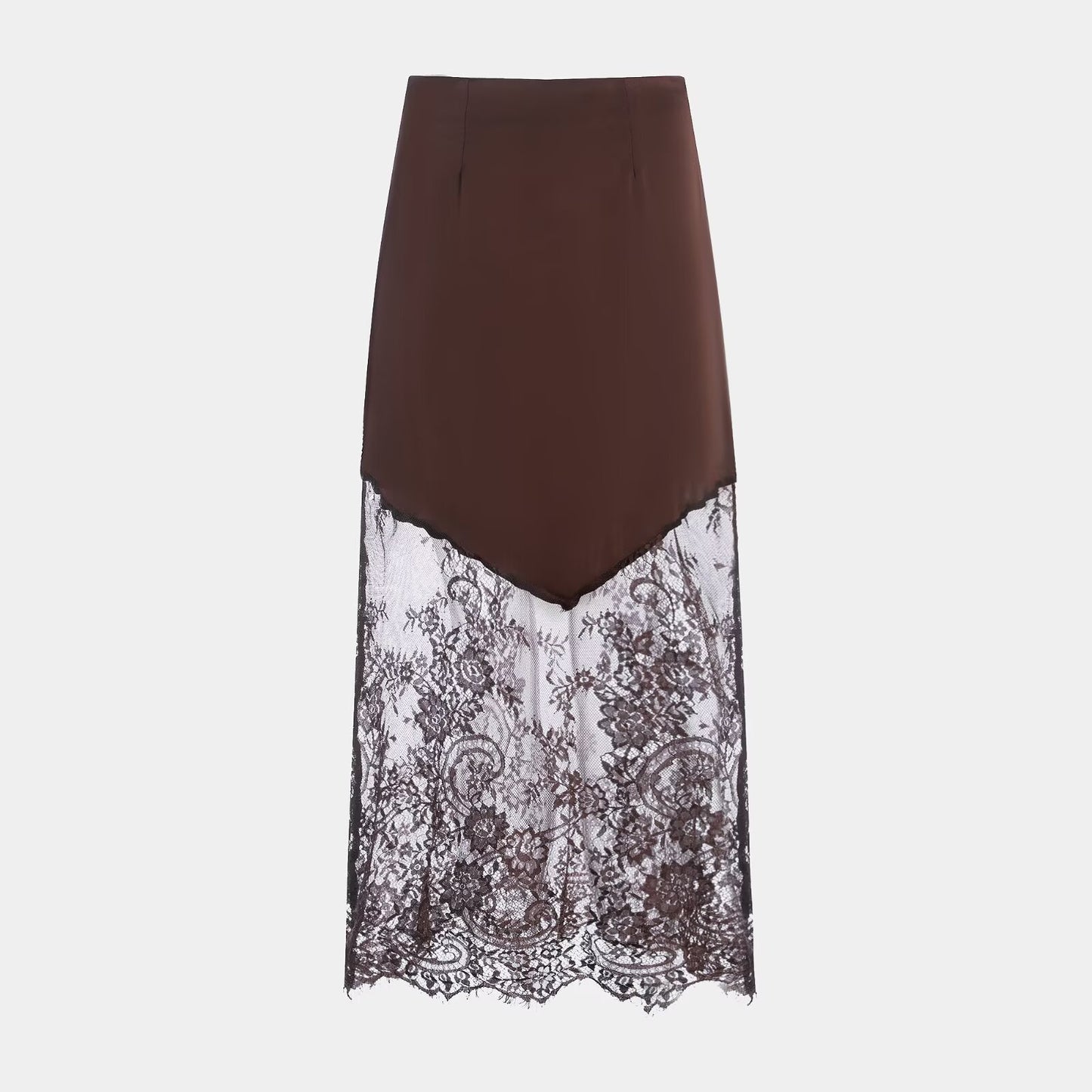 Jupe longue d'hiver sexy en dentelle transparente à taille haute pour femme
