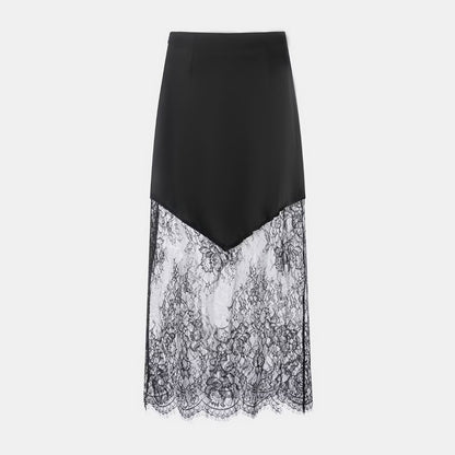 Jupe longue d'hiver sexy en dentelle transparente à taille haute pour femme