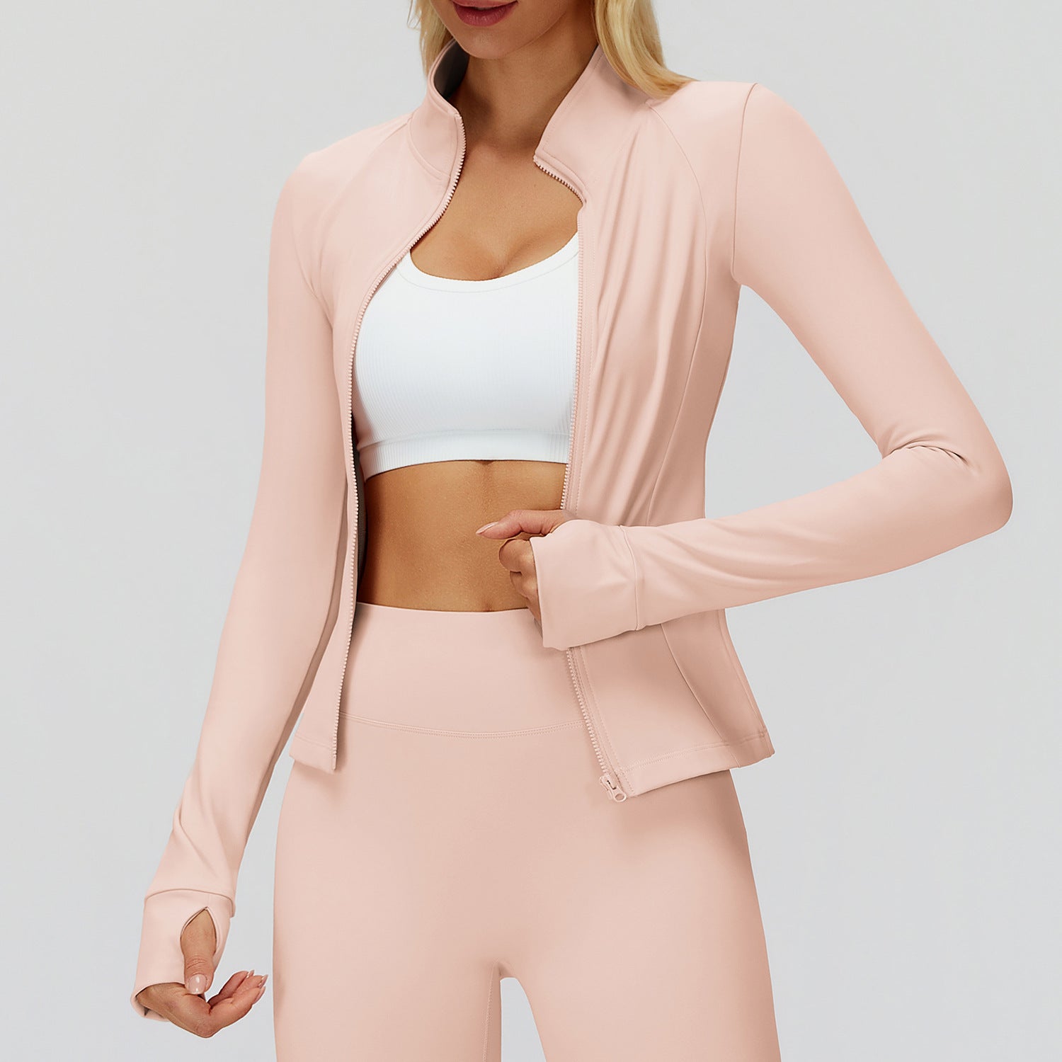 Abrigo deportivo de terciopelo para otoño e invierno, con cuello alto, cremallera, resistente al viento, a juego, cálido y para fitness y running.