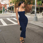 Niche Sexy Halterneck with Suspenders French Dress Women Backless Slim Fit Figure Flattering Hip Dress