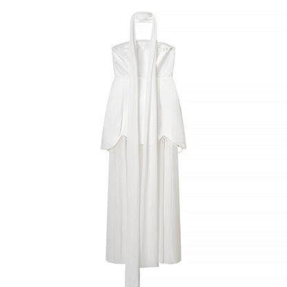Vestido de invierno sexy para mujer, sin mangas, con espalda descubierta y color liso, con parte superior de tubo y costuras de malla
