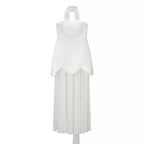Robe bustier sexy d'hiver pour femme, dos nu, sans manches, couleur unie, avec coutures en résille