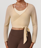 Spring Summer Long Sleeve Smock Top Yoga Clothes Slim Fit Two Piece Sets Sling with Chest Pad Dance Training Clothes Outfit YiGlo