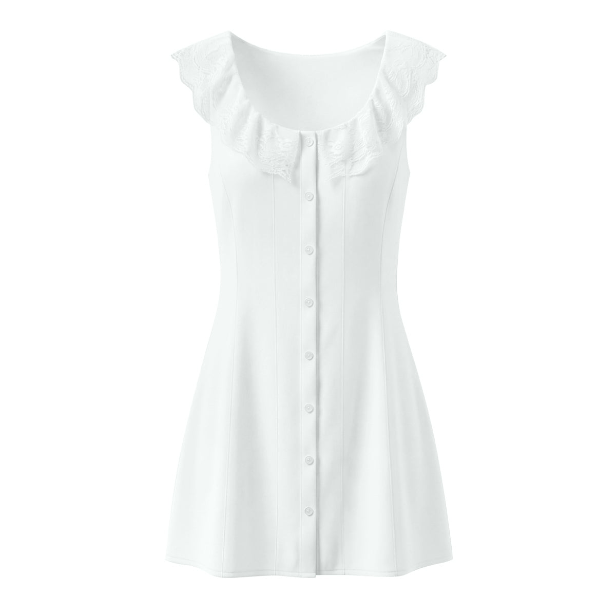 Spring French Slim Lace Square Collar Single Breasted Cinched Sleeveless Mini Dress Camille