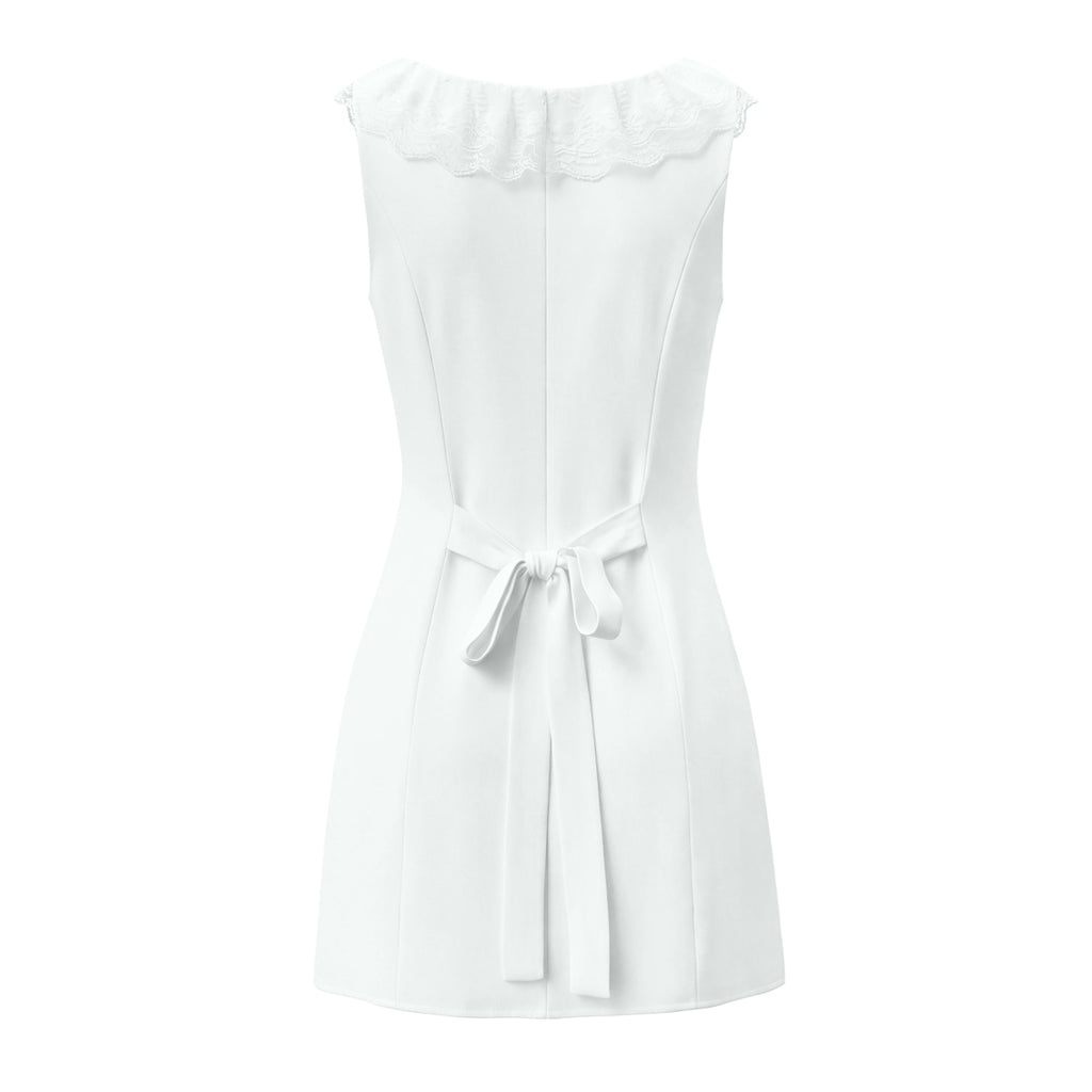 Spring French Slim Lace Square Collar Single Breasted Cinched Sleeveless Mini Dress Camille
