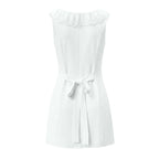 Spring French Slim Lace Square Collar Single Breasted Cinched Sleeveless Mini Dress Camille