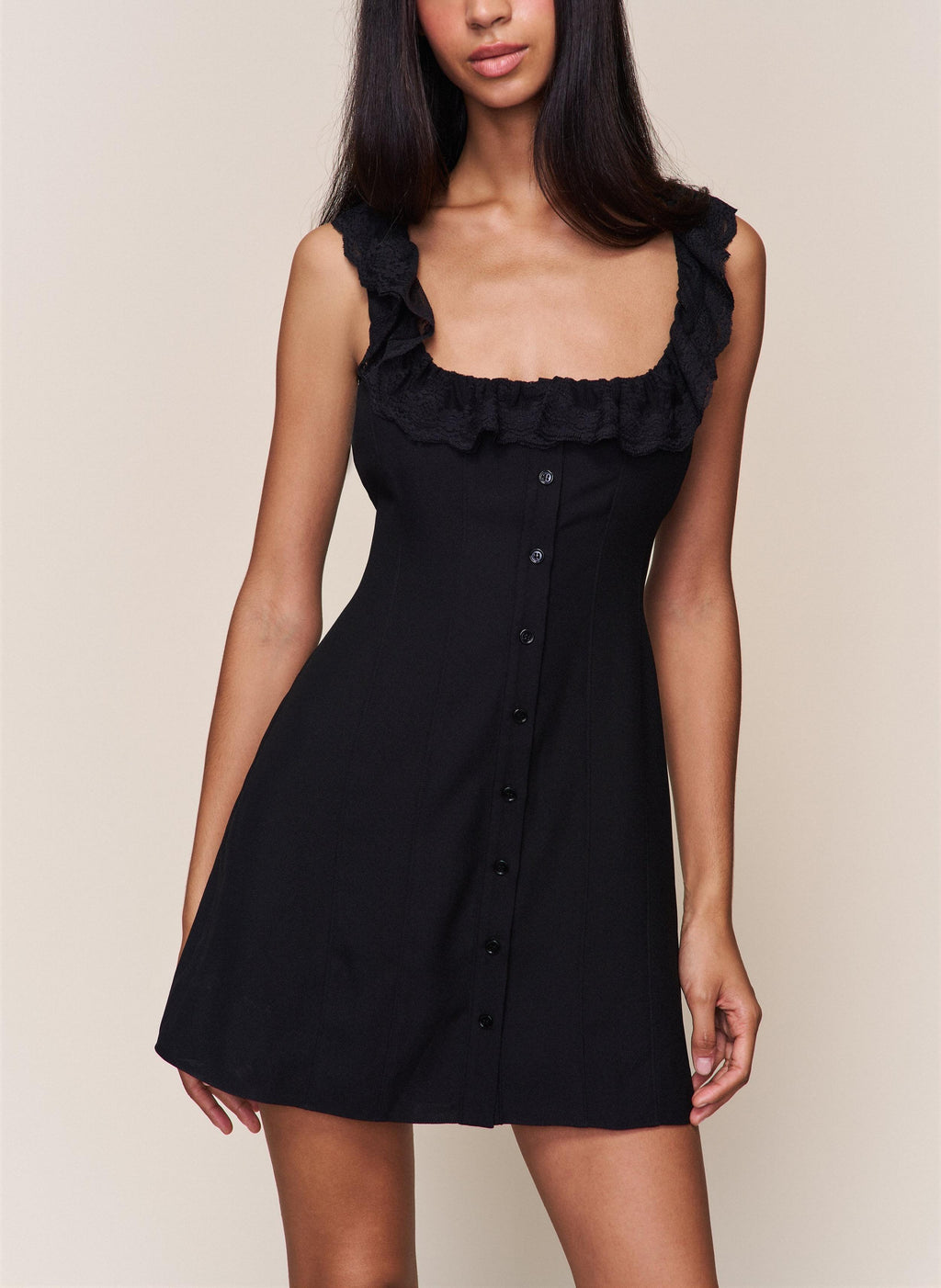 Spring French Slim Lace Square Collar Single Breasted Cinched Sleeveless Mini Dress Camille