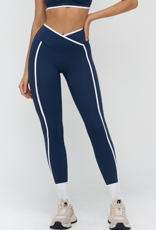 Cross Waist Yoga Trousers Contrast Color Nude Feel Tight Workout Clothes Outdoor Running Exercise Pants Women Sollinarry