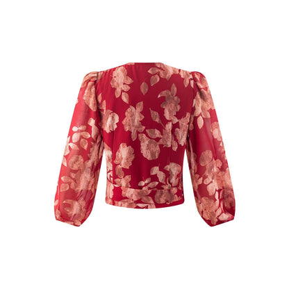 Summer Vacation Casual Cross V neck Lace up Red Bottom Printed Blouses
