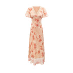 Women Clothing Elegant Pink Floral V neck Pullover Dress Women Waist Controlled Slimming Dress PullWind