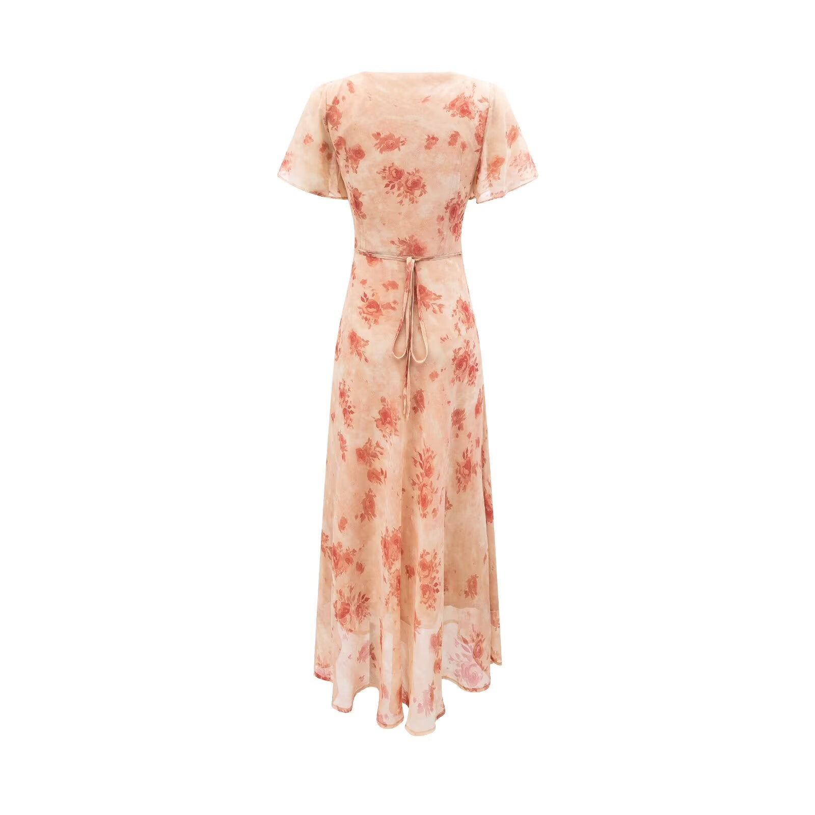 Women Clothing Elegant Pink Floral V neck Pullover Dress Women Waist Controlled Slimming Dress PullWind