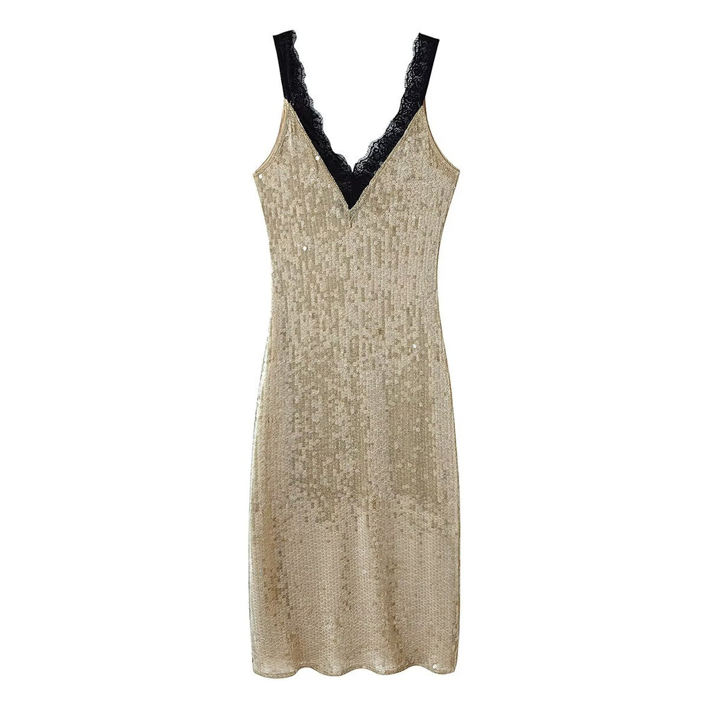 Robe en dentelle ornée de perles pour femme