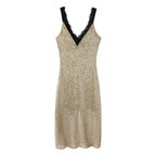 Robe en dentelle ornée de perles pour femme