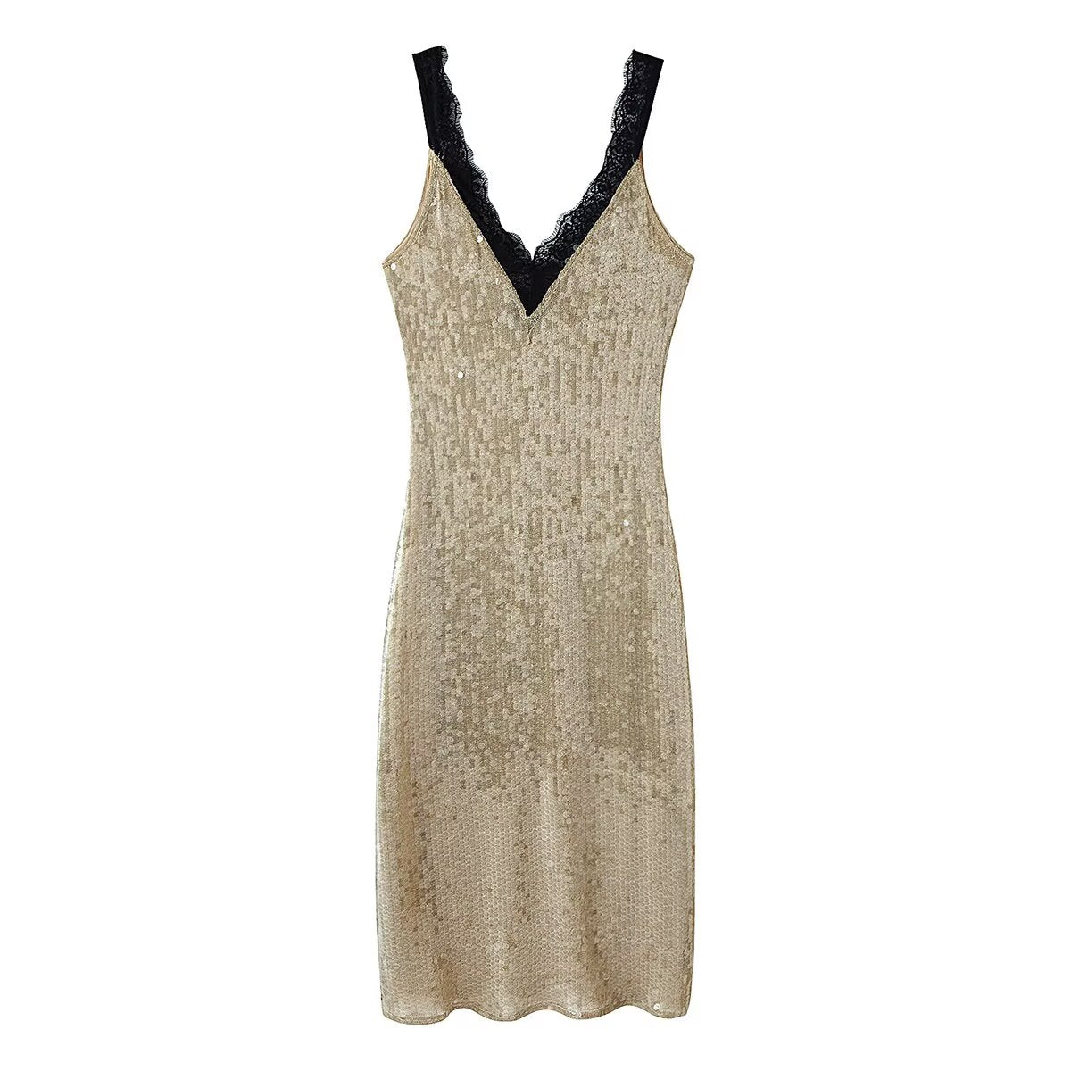 Robe en dentelle ornée de perles pour femme