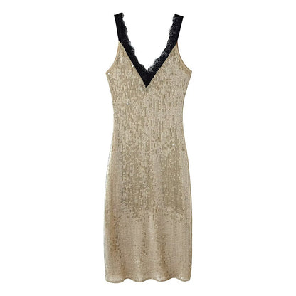 Vestido de encaje con decoración de cuentas para mujer