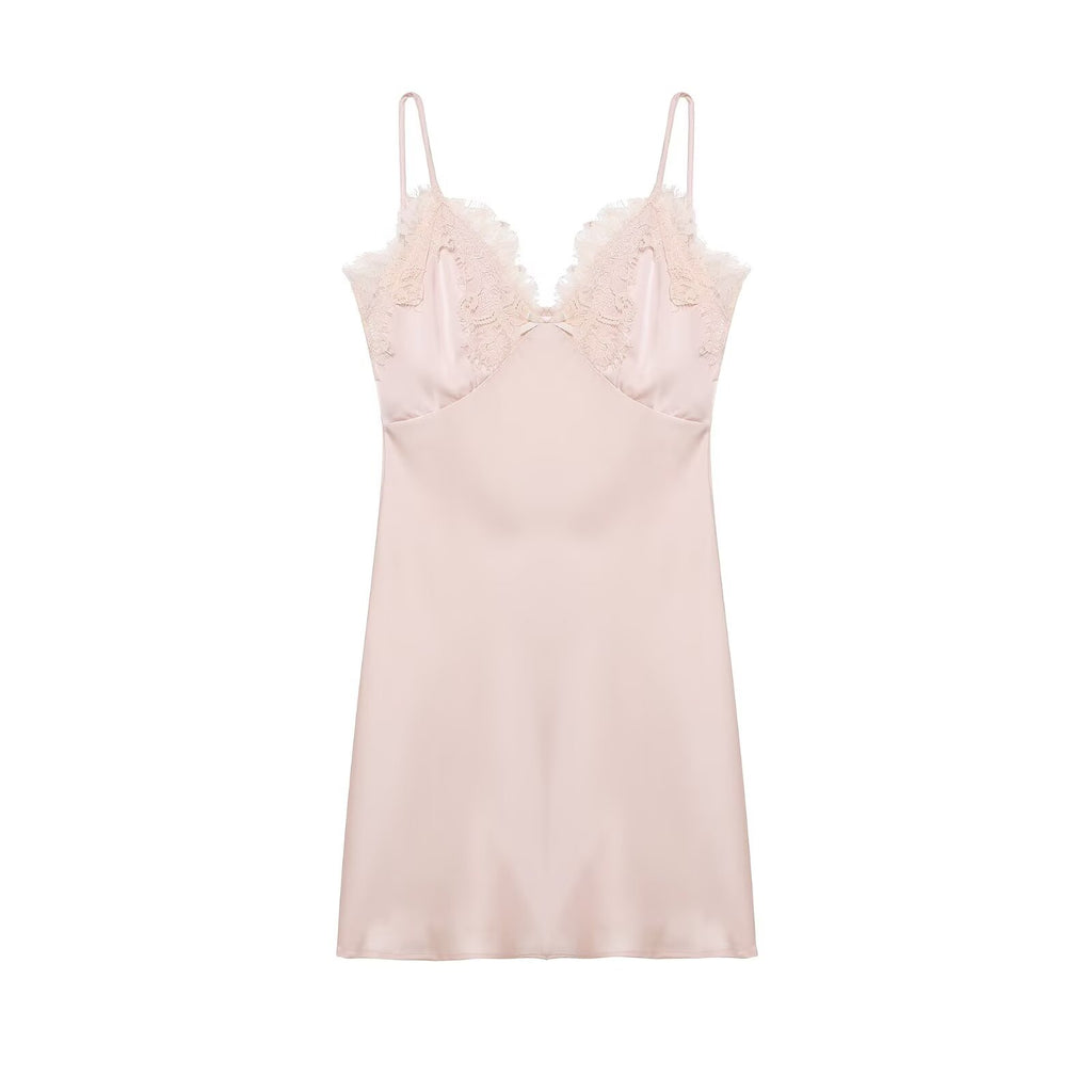 Early Spring Women Clothing Elegant Fashionable Slimming Silk Satin Lace Stitching Cami Dress flightCourse