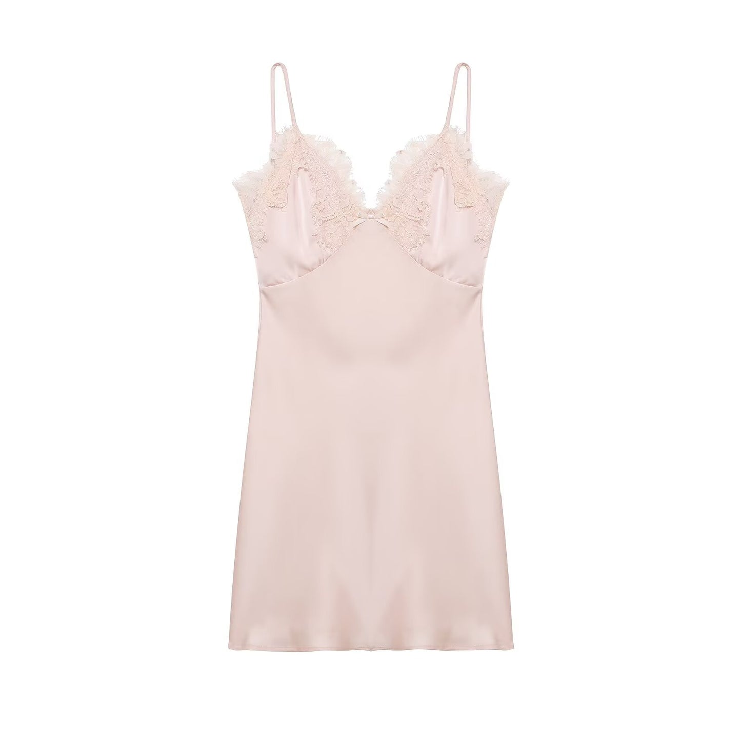 Early Spring Women Clothing Elegant Fashionable Slimming Silk Satin Lace Stitching Cami Dress flightCourse