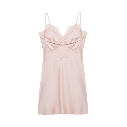 Early Spring Women Clothing Elegant Fashionable Slimming Silk Satin Lace Stitching Cami Dress flightCourse