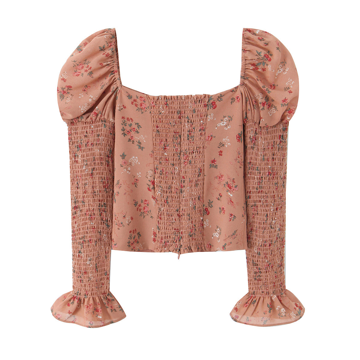 Chemise sexy à imprimé floral pour femme, col carré, manches bouffantes élastiques, coupe amincissante, début de printemps