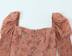 Chemise sexy à imprimé floral pour femme, col carré, manches bouffantes élastiques, coupe amincissante, début de printemps