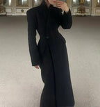 Women Solid Color Slim One Button Long Long Sleeve Collared Coat JiaJia