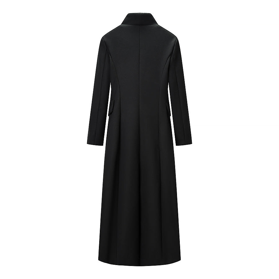 Women Solid Color Slim One Button Long Long Sleeve Collared Coat JiaJia