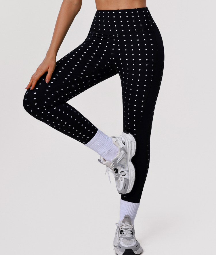 Nude Feel Peach Hip Raise Fitness Yoga Pants Silver Polka Dot High Elastic Sports Skinny Ankle Length Pants Women YiGlo