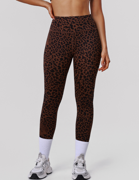 Leopard Print Peach Hip Raise Printed High Waist Yoga Pants Women Slim Fit Fitness Pants Outdoor Running Sports Ninth Pants YiGlo