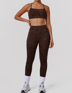 Leopard Print Tight Yoga Women High Waist Hip Raise Pants Thin Strap Beauty Back Exercise Bra Fitness Two Piece Sets YiGlo