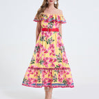 Women One Shoulder Frilled Off Shoulder Long Dress With A Slim Fit Beachy Style ESUNG