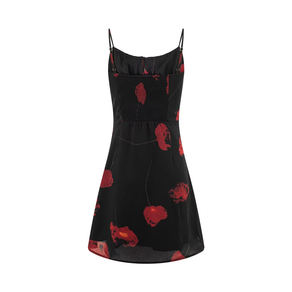 Summer Romantic Atmosphere Vacation Short Printed Waist Controlled Slimming Cami Dress PullWind