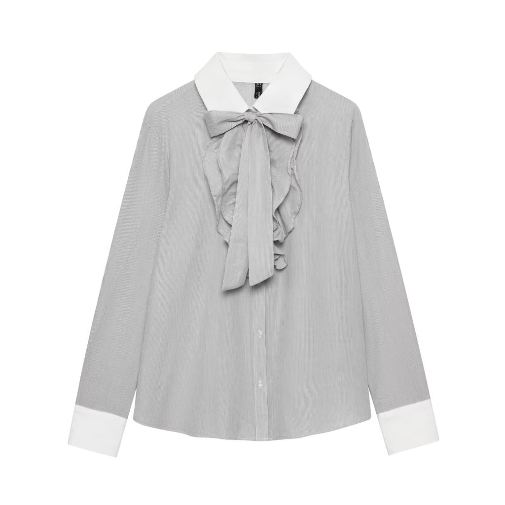 Camisa de mujer con costuras a rayas y lazo estilo western