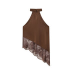 Women Clothing Summer Sexy All Match Lace Stitching Hanging Collar Top flightCourse