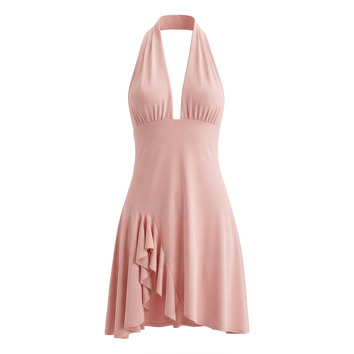 Women Summer Hem Irregular Asymmetric Backless Hanging Collar Dress GoodMe