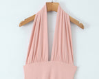 Women Summer Hem Irregular Asymmetric Backless Hanging Collar Dress GoodMe