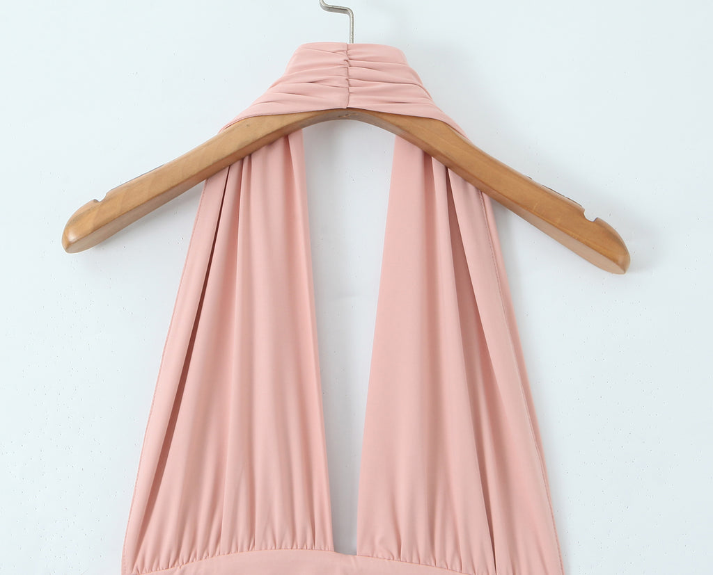 Women Summer Hem Irregular Asymmetric Backless Hanging Collar Dress GoodMe