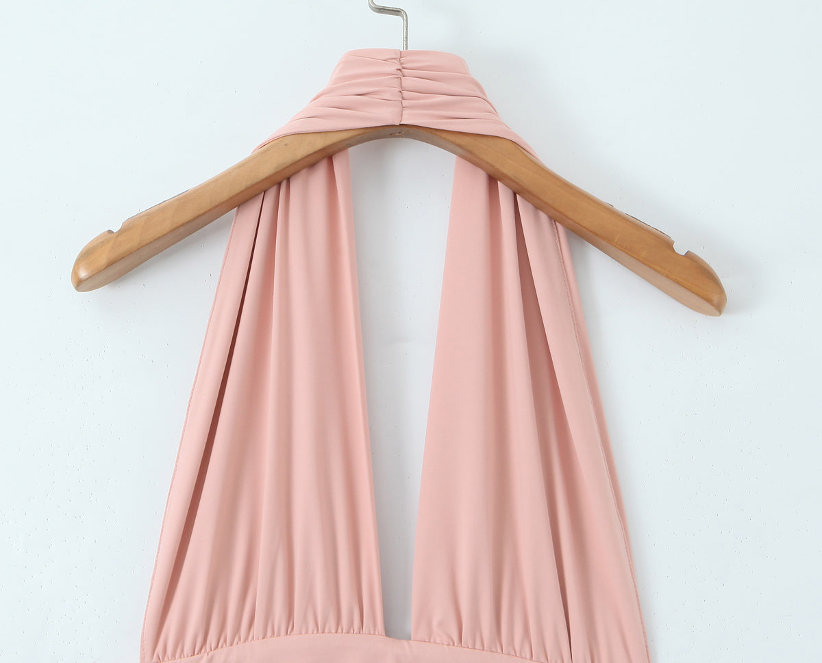 Women Summer Hem Irregular Asymmetric Backless Hanging Collar Dress GoodMe