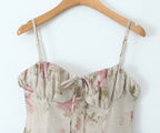 French Floral Strap Dress for Women Summer Sexy Holiday Slim Fit Slimming Cinched Short Dress Aiostar
