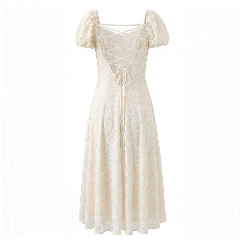 Women Floral Lace up Short Sleeve Dress Spring Summer Sexy Backless Slim Fit Maxi Dress Camille