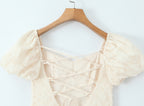Women Floral Lace up Short Sleeve Dress Spring Summer Sexy Backless Slim Fit Maxi Dress Camille