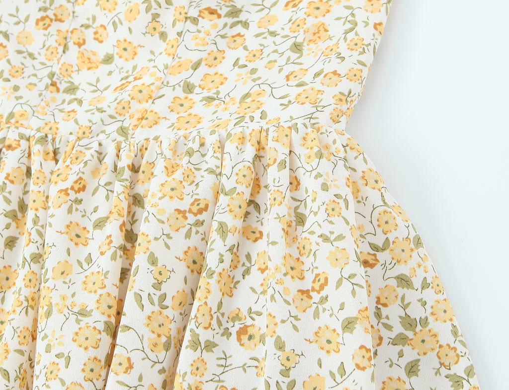 French Vintage Small Floral Printed Sexy Halter Dress Summer Waist Controlled Slim Fit Slimming Holiday Short Dress OMI