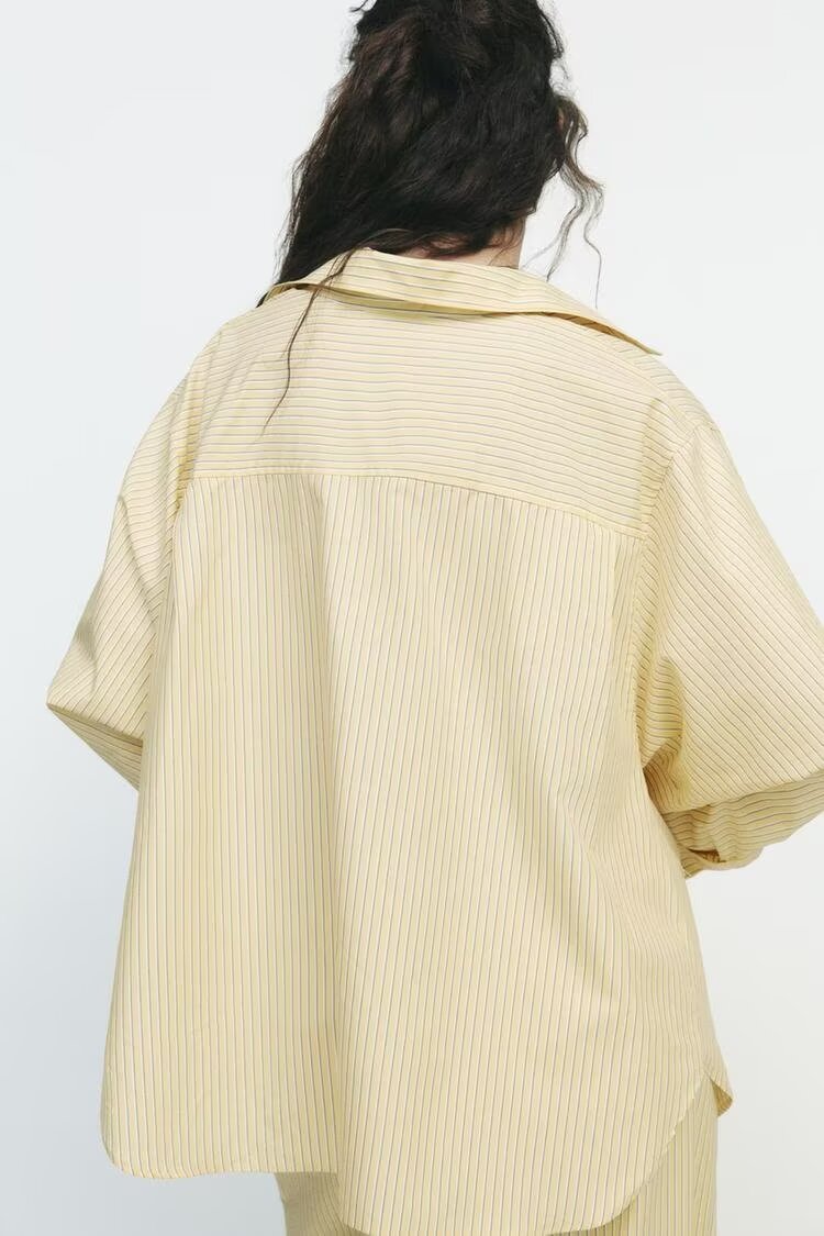 Chemise à manches longues ample en popeline rayée patchwork pour femme