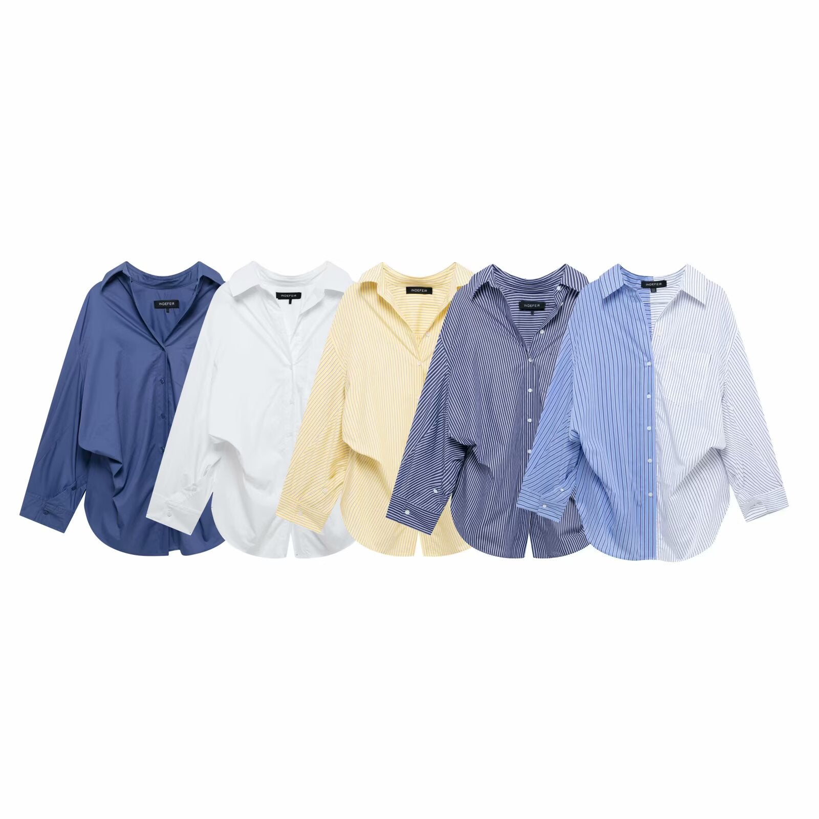 Chemise à manches longues ample en popeline rayée patchwork pour femme