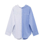 Chemise à manches longues ample en popeline rayée patchwork pour femme