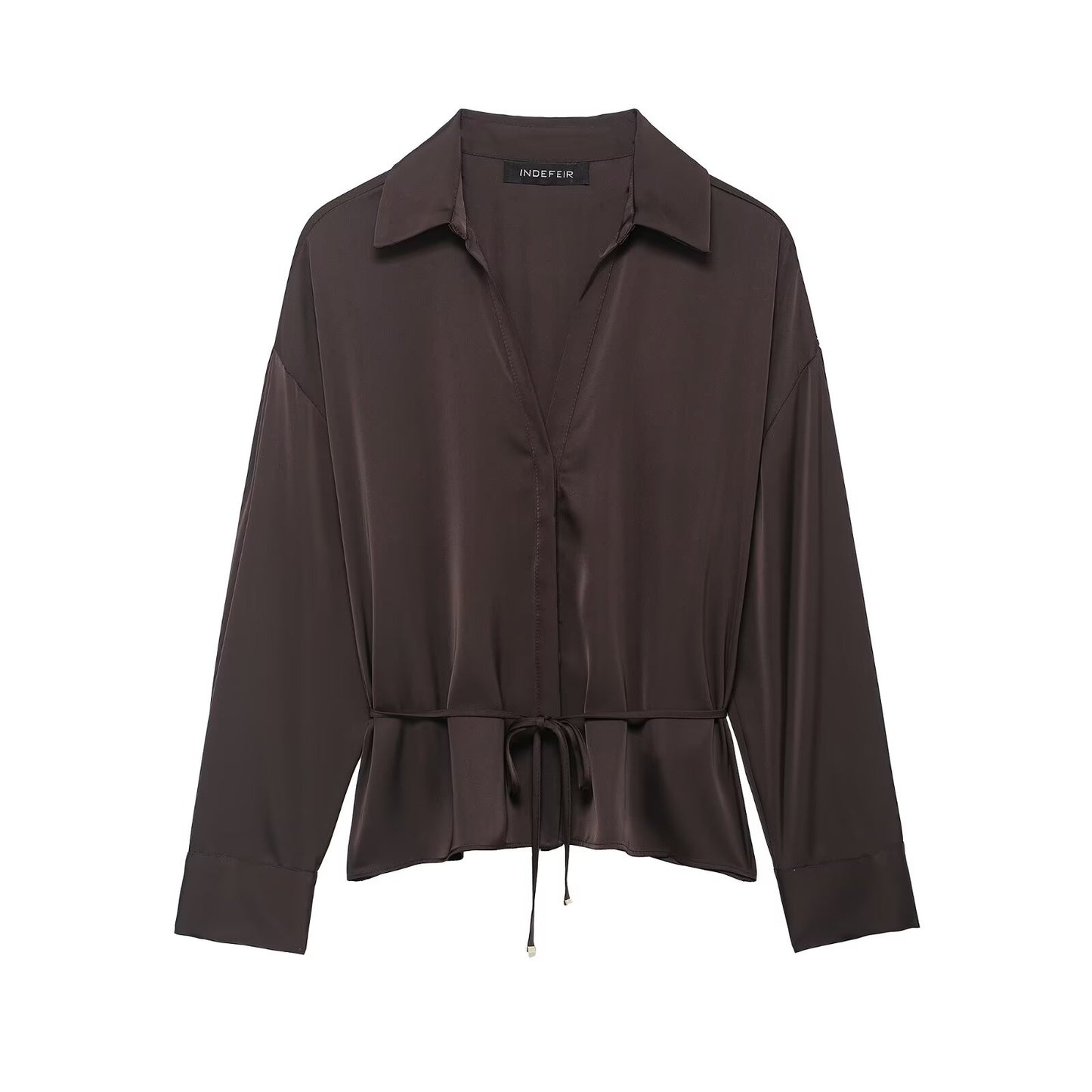 Ensemble d'été pour femme, chemise en satin de soie texturé avec ceinture assortie