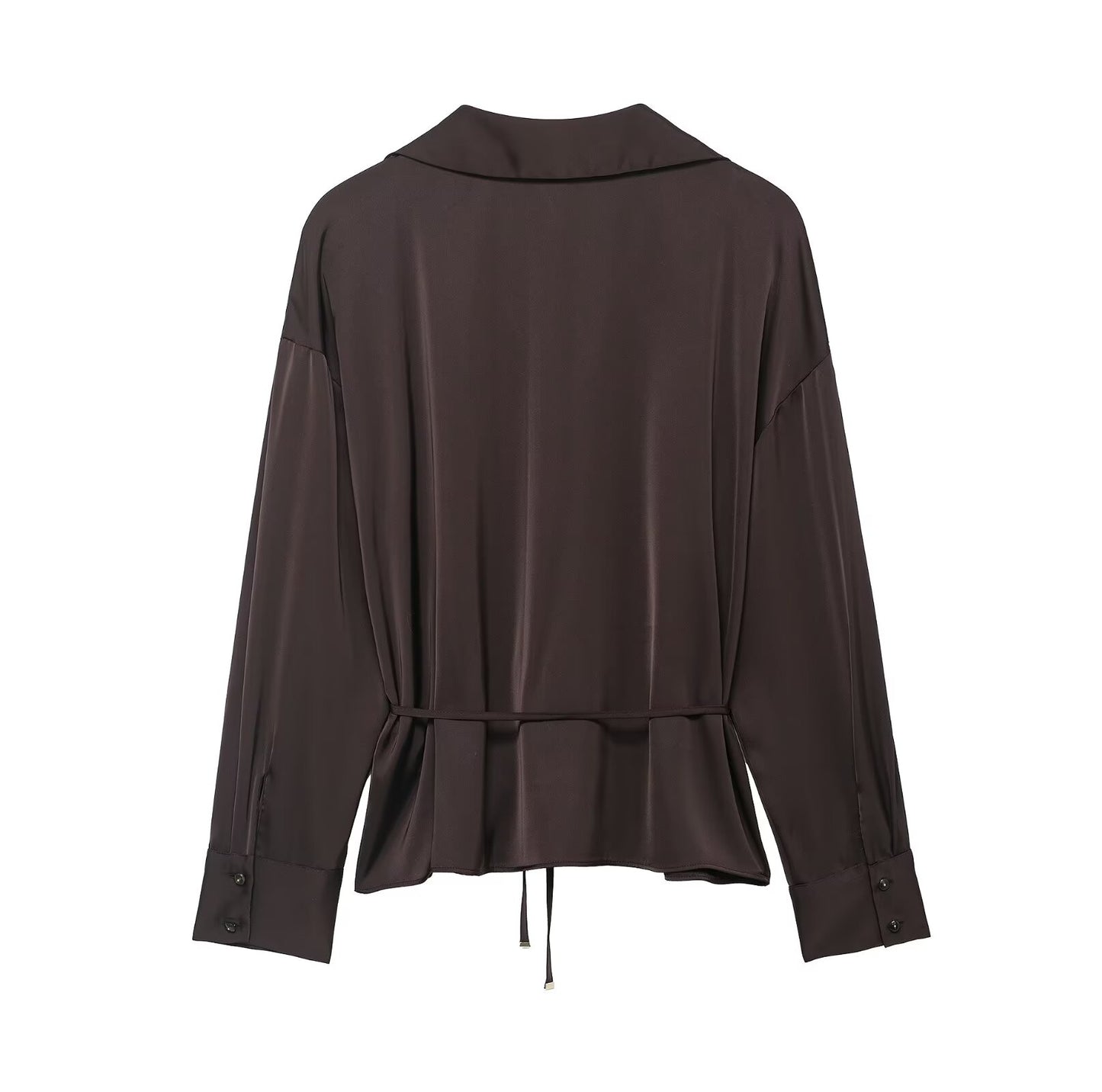 Ensemble d'été pour femme, chemise en satin de soie texturé avec ceinture assortie