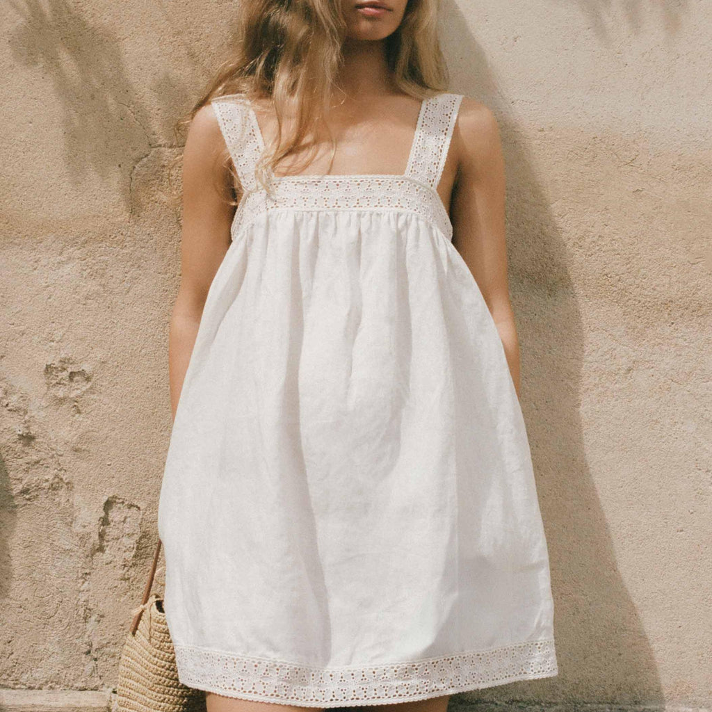 Women Lace Stitching Cami Dress Summer Loose Slimming White Holiday Short Dress GoodMe