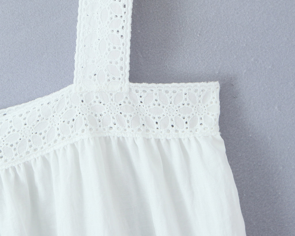 Women Lace Stitching Cami Dress Summer Loose Slimming White Holiday Short Dress GoodMe