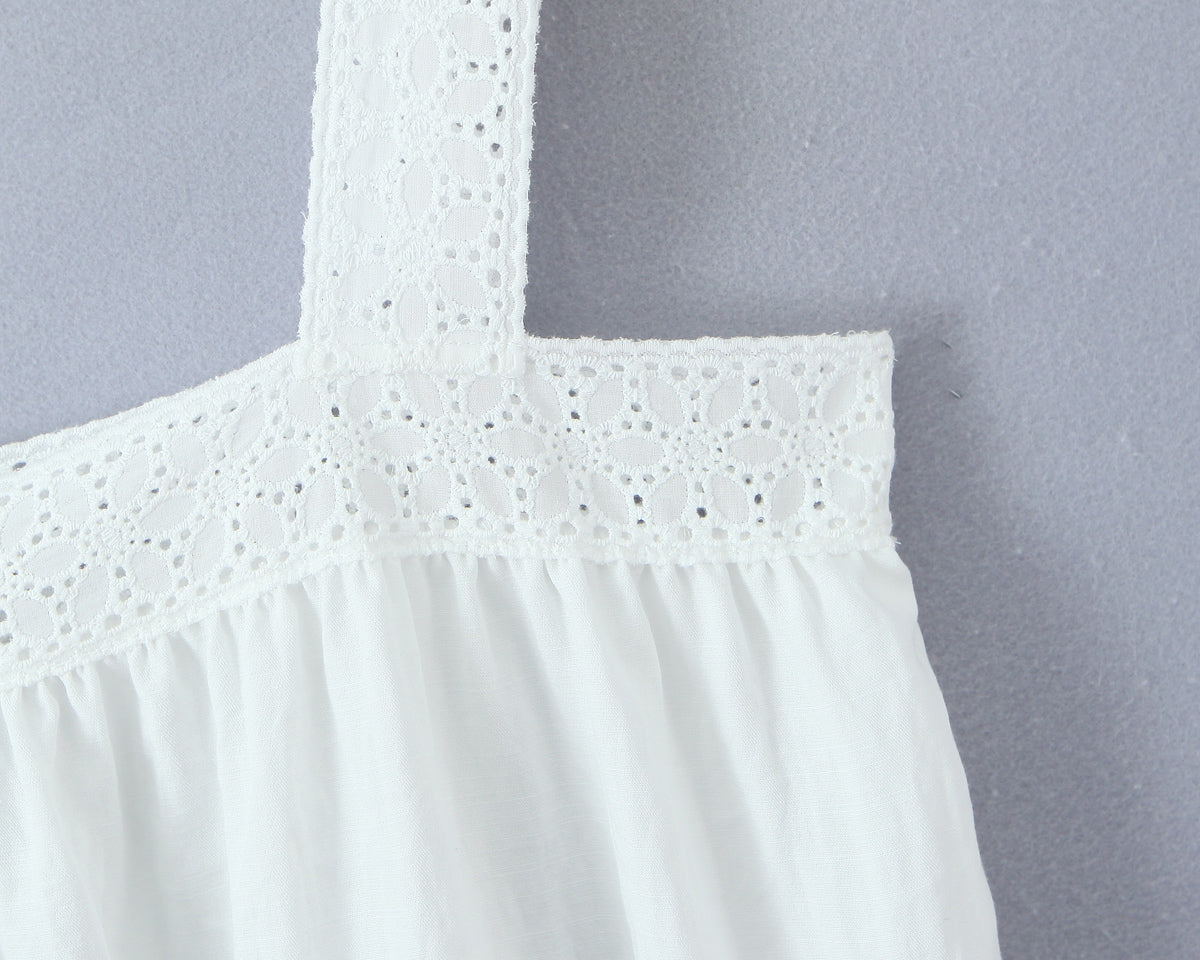 Women Lace Stitching Cami Dress Summer Loose Slimming White Holiday Short Dress GoodMe