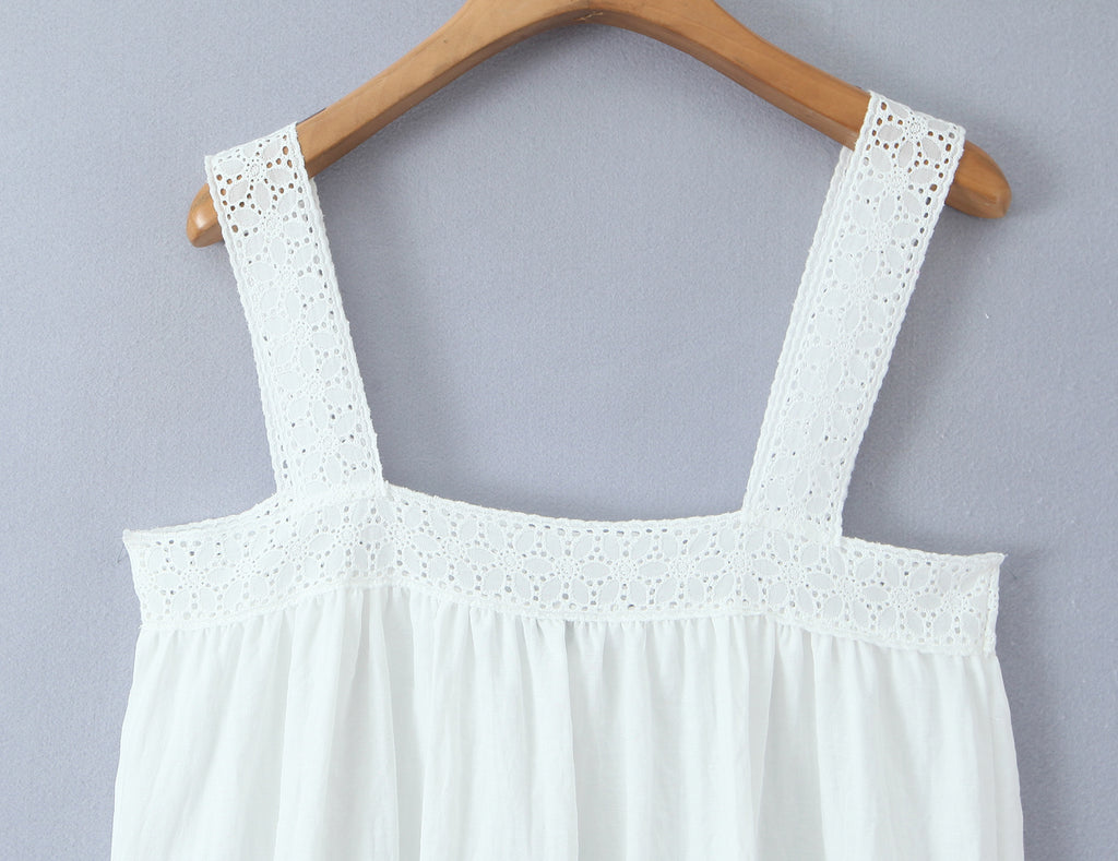 Women Lace Stitching Cami Dress Summer Loose Slimming White Holiday Short Dress GoodMe